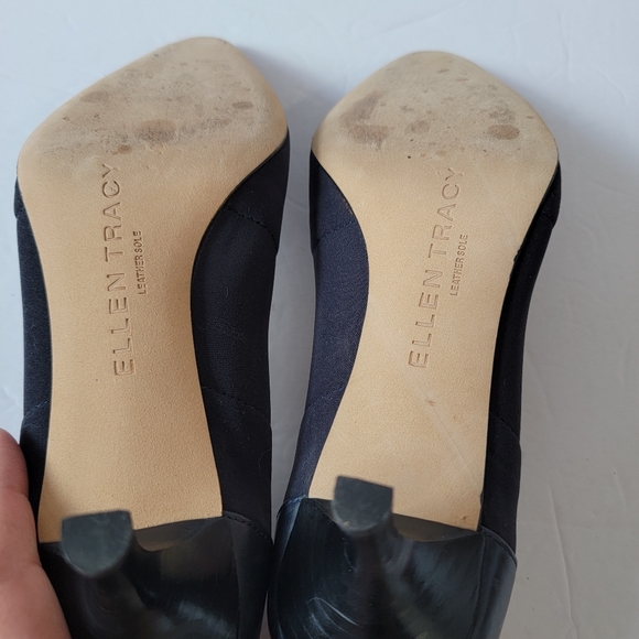 Ellen Tracy SIMPLE Black Kitren Heel Pump Sz 7.5M Suede Leather Office Siren - Picture 9 of 13